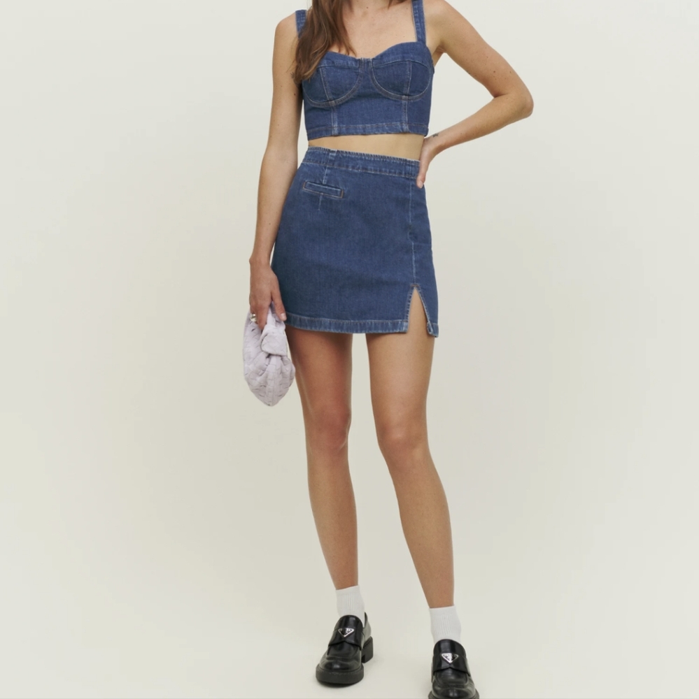 Reformation Freda High Waist Stretch Denim Minishirt